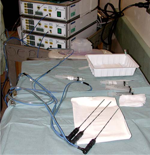 Photograph of microwave applicators for percutaneous tumor ablation.