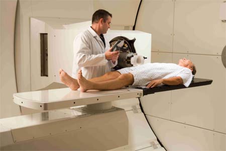 Photograph of a patient during proton therapy.