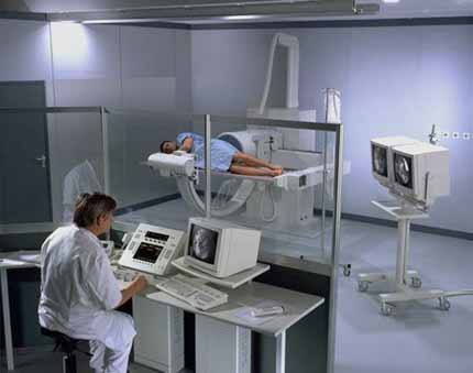 Patient undergoing radiography x-ray procedure