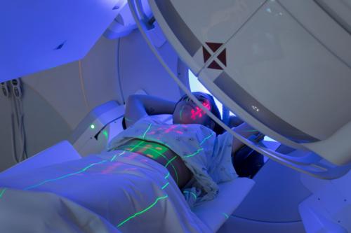 Patient undergoing radiation therapy.