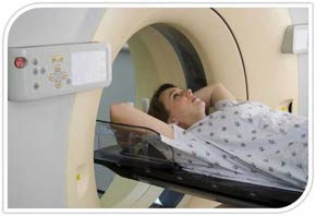 Photo of a patient in a CT scanner.